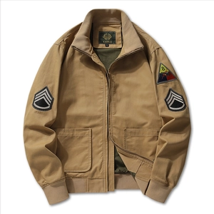 Men Vintage Military Style Jacket Pure Cotton Stand Collar Zipper Flight Jacket Casual Retro Workwear Outwear For Men