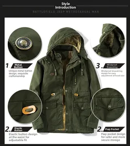 Dettaglio della giacca militare verde militare con fodera in pile e coulisse regolabili