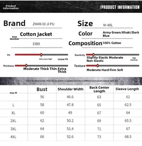 Größentabelle für Herrenfleecejacke mit Maßen von M bis 4XL für die perfekte Passform