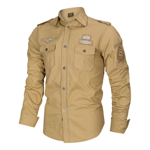 Herren Militär Cargo Hemd Reiner Baumwolle Langarm Taktisches Outdoor Hemd Mit Schulterklappen Und Stickerei Aufnähern