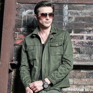 Veste militaire pour hommes vert olive avec plusieurs poches et col montant tactique
