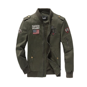 Mens Cotton Flight Jacket Military Bomber Coat With Shark Embroidery Slim Fit Stand Collar Spring Autumn Outwear For Men