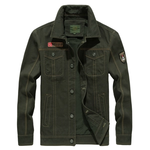 Men's Cargo Jacket 100% Cotton Canvas Fabric Multi-Pockets Patchwork Embroidery Military Vintage Outdoor Casual Loose Coat