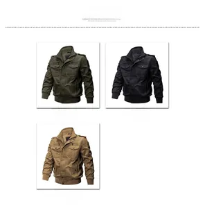 Detailed close-up showing army green, black, and khaki cotton military bomber jackets