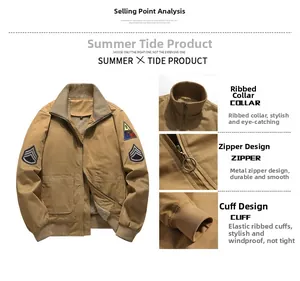 Detail view of khaki MA1 jacket showing sherpa lining and vintage sleeve badges
