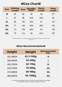 Size chart for men's summer sportswear set with measurements from M to 4XL