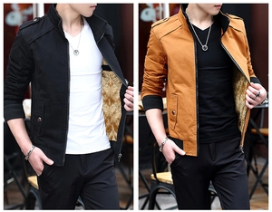 Detail view of cotton military jackets with warm fleece lining and shoulder straps