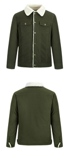 Détails de la veste militaire vert foncé avec doublure polaire et col en peau de mouton