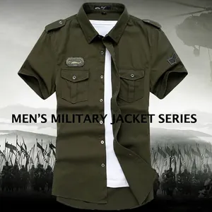 Men's Military Style Short Sleeve Shirt Cotton Cargo Workwear Tactical Top With Epaulets And Embroidery Patches Casual Button Down Summer Clothing