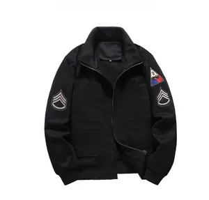 Detail view of MA1 jacket showing thick grey fleece lining and ribbed windproof collar