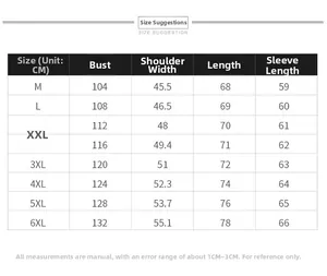 Detailed size chart for men's PU leather biker jacket ranging from size M to 6XL