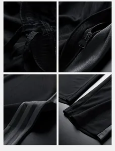 Detail of men's sports pants showing breathable mesh fabric and zipper pocket features