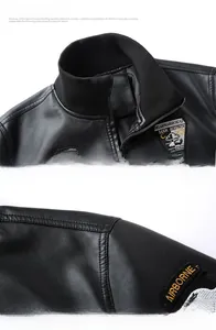 Detail of black motorcycle jacket collar with retro embroidery and knit ribbing
