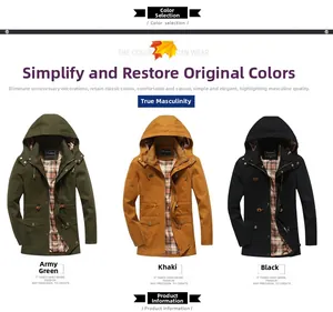 Mens workwear jackets in army green, khaki, and black with classic plaid lining detail