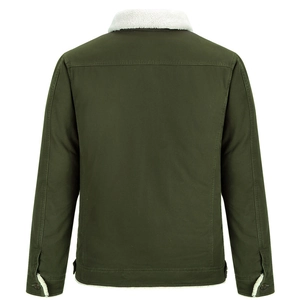 Veste militaire vert armée pour homme avec col en polaire sherpa blanche, vue de dos