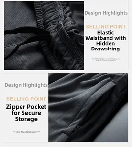 Detail of breathable mesh sports pants with elastic waist and secure zipper pocket