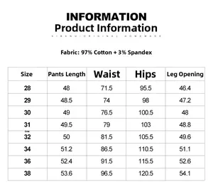 Detailed size chart for cargo shorts showing waist and length measurements in centimeters