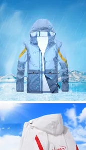 Waterproof detail on breathable ice silk sun protection jacket with hood and zip closure