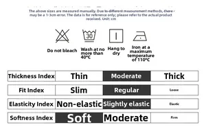 Size guide and fabric care chart for cargo shorts featuring washing icons and fit details
