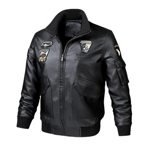 Men PU Leather Flight Jacket Embroidery Military Pilot Bomber Coat Windproof Casual Outerwear For Spring Autumn Men Clothing