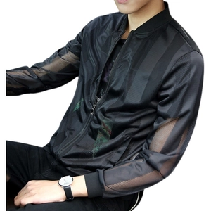 Men's ultrathin black sun protection jacket featuring breathable mesh patchwork design