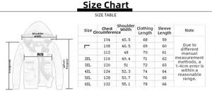 Tableau des tailles détaillé pour veste de pilote en coton homme du M au 6XL avec mesures