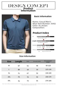 Detailed size chart for men's ice silk polo shirt with dimensions from M to 3XL