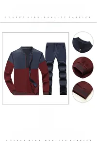 Detail view of men's color-block tracksuit with ribbed collar, cuffs and hem textures