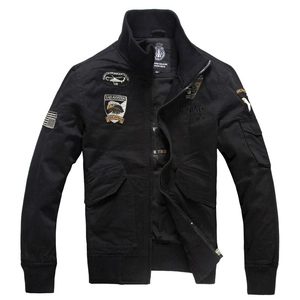 Men's black military casual jacket featuring 101st Airborne embroidery and stand collar