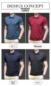 Detail view of men's polo shirts in four colors featuring textured twill fabric and ribbed cuffs
