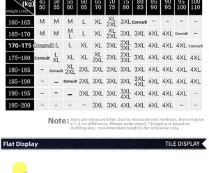 Size chart for men athletic suits showing height 160-200cm and weight 45-110kg in M-4XL