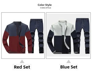 Close-up of color-block athletic tracksuits with stand collar jackets and joggers