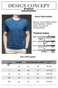 Size chart for men's icy silk short sleeve t-shirt with precise measurements in centimeters