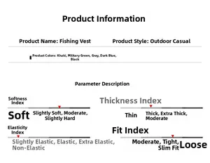 Detailed size chart and material specifications for this outdoor multi-pocket fishing vest