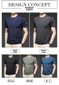 Detail view of round neck ice silk t-shirts in five colors for men's athletic wear