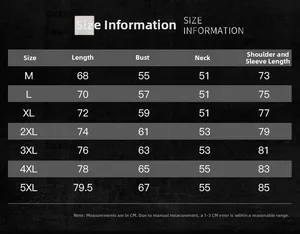 Detailed sizing chart for men's waterproof tactical jacket with metric measurements
