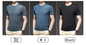 Three-pack of ice silk quick-dry t-shirts in blue-grey, dark blue, and black for men