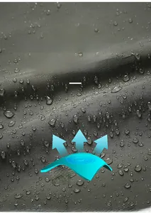 Macro d'un tissu d'extérieur gris foncé imperméable avec gouttes d'effet lotus
