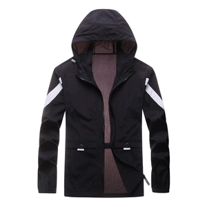 Men's thin ice silk sun protection jacket with hood and white contrast stripes