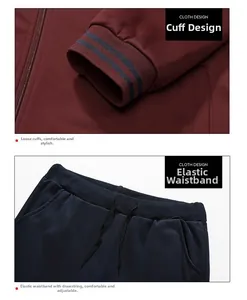 Detail view of elastic waist with drawstring and striped cuffs on autumn men tracksuit