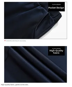 Detail of deep blue men's joggers showing side pockets and premium textured fabric