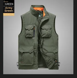 Detail of army green utility vest showing orange mesh lining and functional pockets