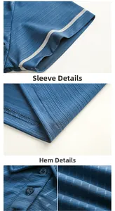 Detail of dark blue ice silk polo shirt featuring breathable mesh texture and reflective trim