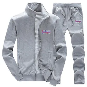 Men Sports Suit Cotton Blend Zipper Jacket And Joggers Set Casual Long Sleeve Tracksuit For Running Gym Fitness