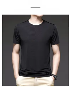 Detail shot of black ice silk t-shirt featuring breathable texture and crew neck design