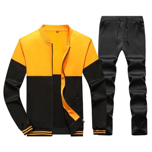 Men's autumn plus size yellow and black tracksuit with zip jacket and drawstring pants