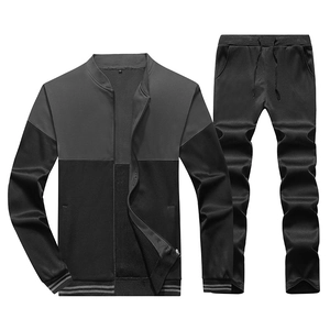 Men's autumn plus size track suit with contrast zip-up jacket and drawstring joggers