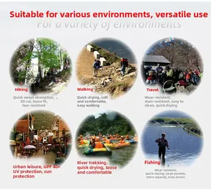 Dettaglio del gilet da pesca multitasche con protezione solare UPF 40+ e tessuto durevole