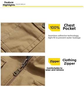 Dettaglio macro del gilet outdoor da uomo con cerniere metalliche e cuciture impermeabili