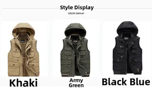 Mens hooded workwear vests in khaki, army green and black blue with warm fleece lining